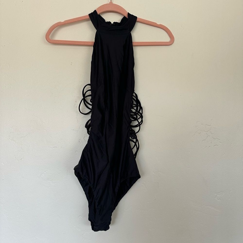 House of CB London Black Ladderback One Piece Swim Zipper Size S - Picture 3 of 8